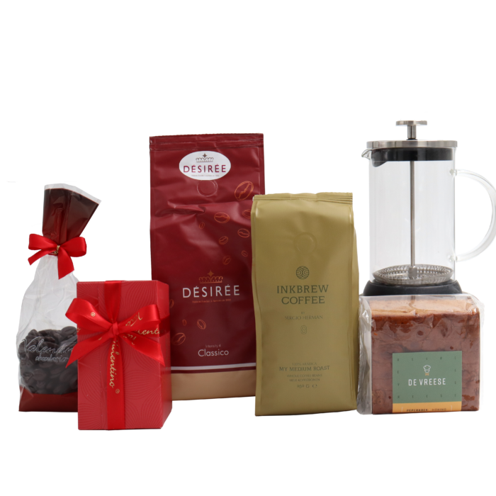 Geschenkmand met koffie en cafetiere