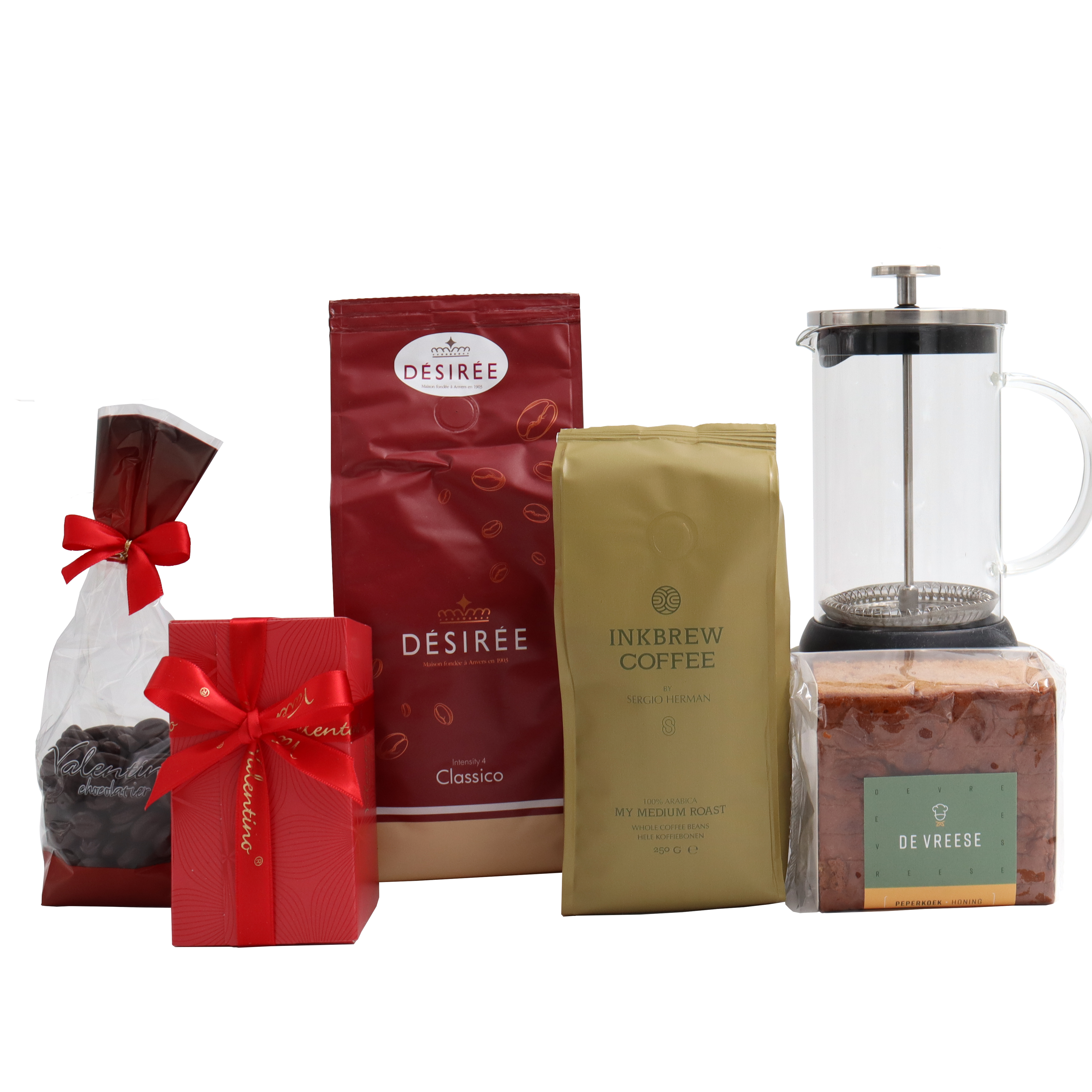 Geschenkmand met koffie en cafetiere